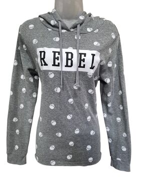 Modern Lux 'Rebel' Grey Skull-Print Hoodie